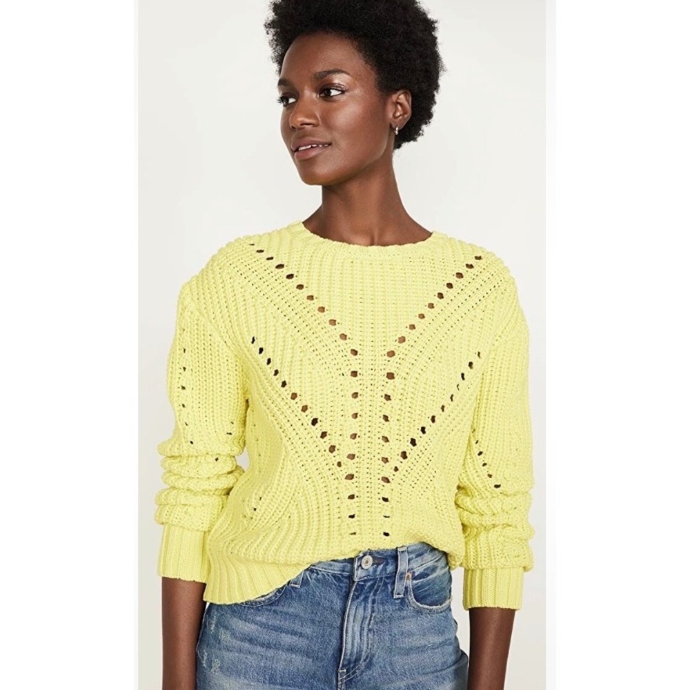 Generation Love Neon Yellow Pointelle Chunky Knit Crewneck Sweater XS NWT